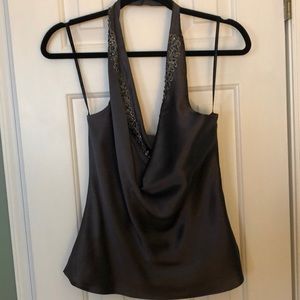 Grey beaded Silk top by shelli segal